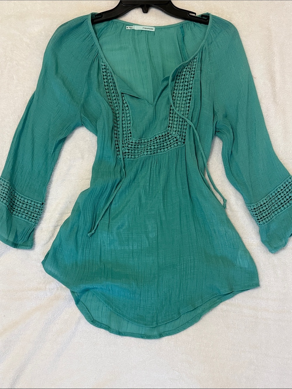 Maurices Teal Crochet Peasant Tunic